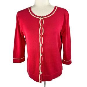 Lanvin Cardigan Sweater Sz 6-8 Silk Blend Red Button Front 3/4 Sleeve Size 38 FR